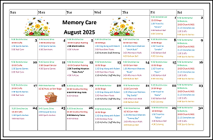Memory Care Activities Calendar