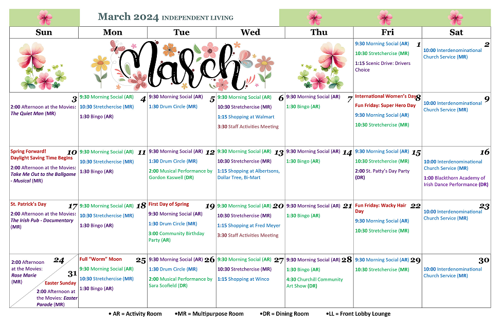 March Independent Living Calendar