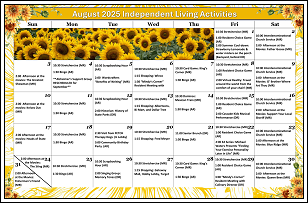 Independent Living Activities Calendar